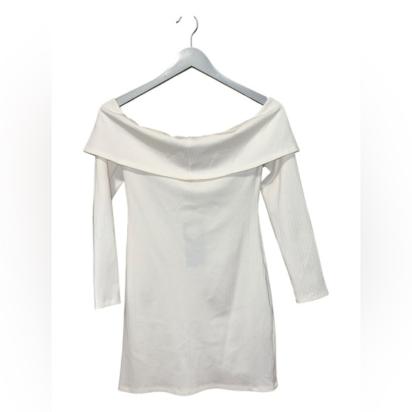 Privacy Please White Ribbed Off the Shoulder Longsleeve Dress Medium - Picture 1 of 6